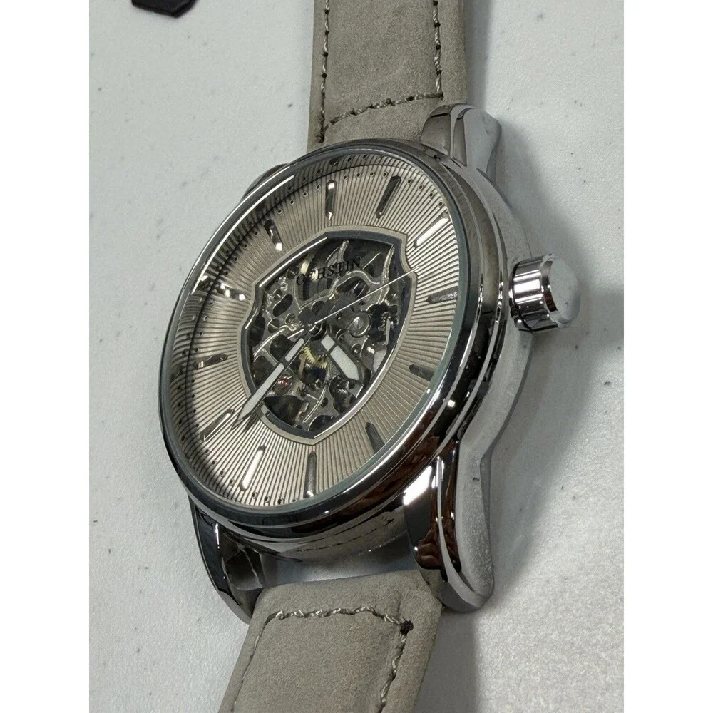 Luxury Automatic Skeleton Dial Mechanical Watch Genuine Leather 43mm